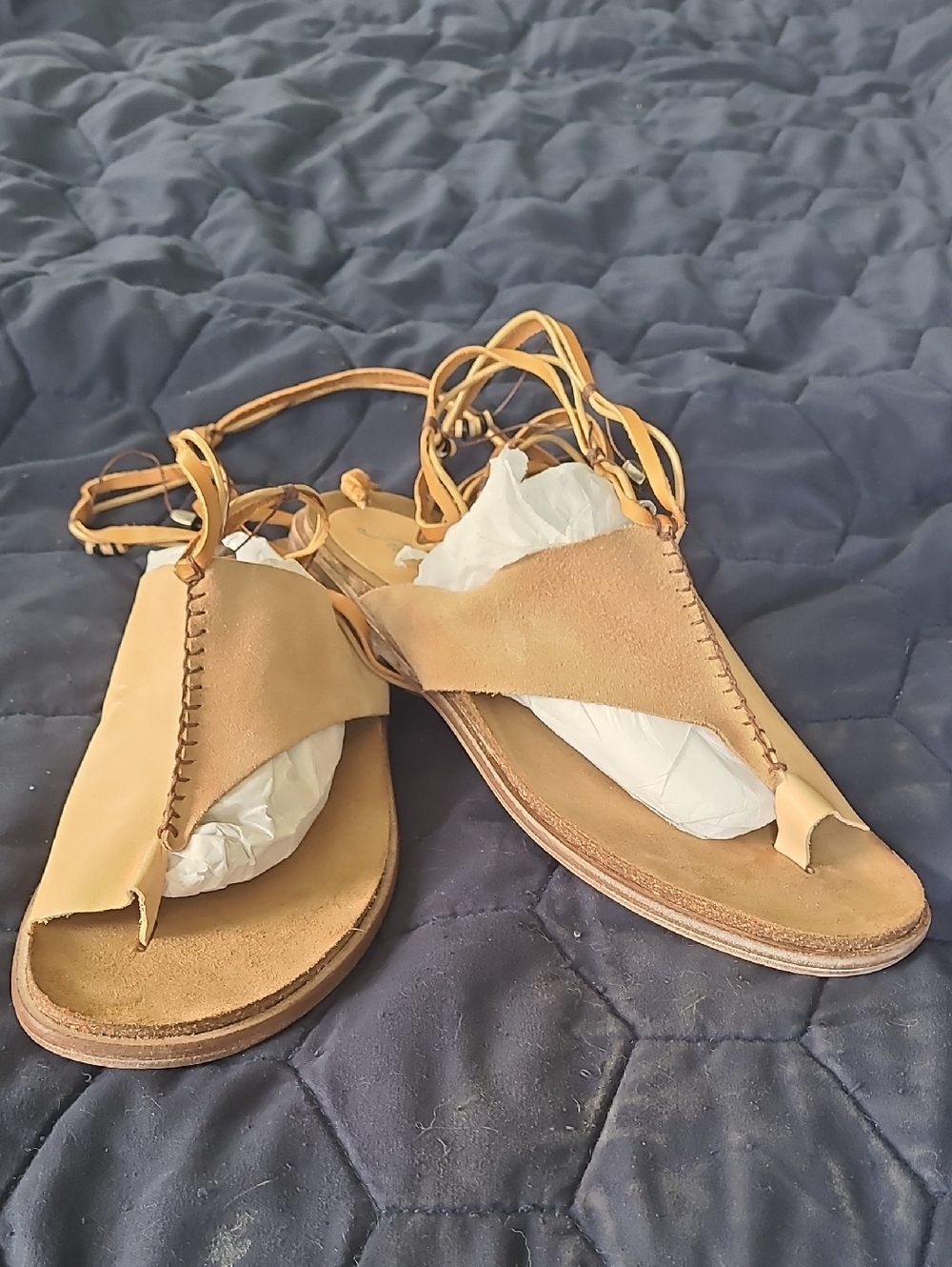 Leather Sandals NWOT With Ankle/calf Beaded Wrap 39